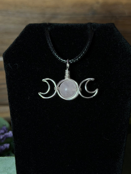 Rose Quartz Triple Moon Wire-Wrapped Pendant