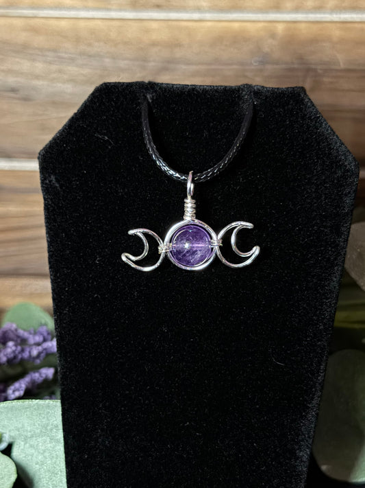 Amethyst Triple Moon Wire-Wrapped Pendant