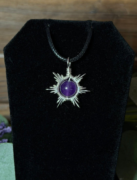 Amethyst Star/Snowflake Wire-Wrapped Pendant