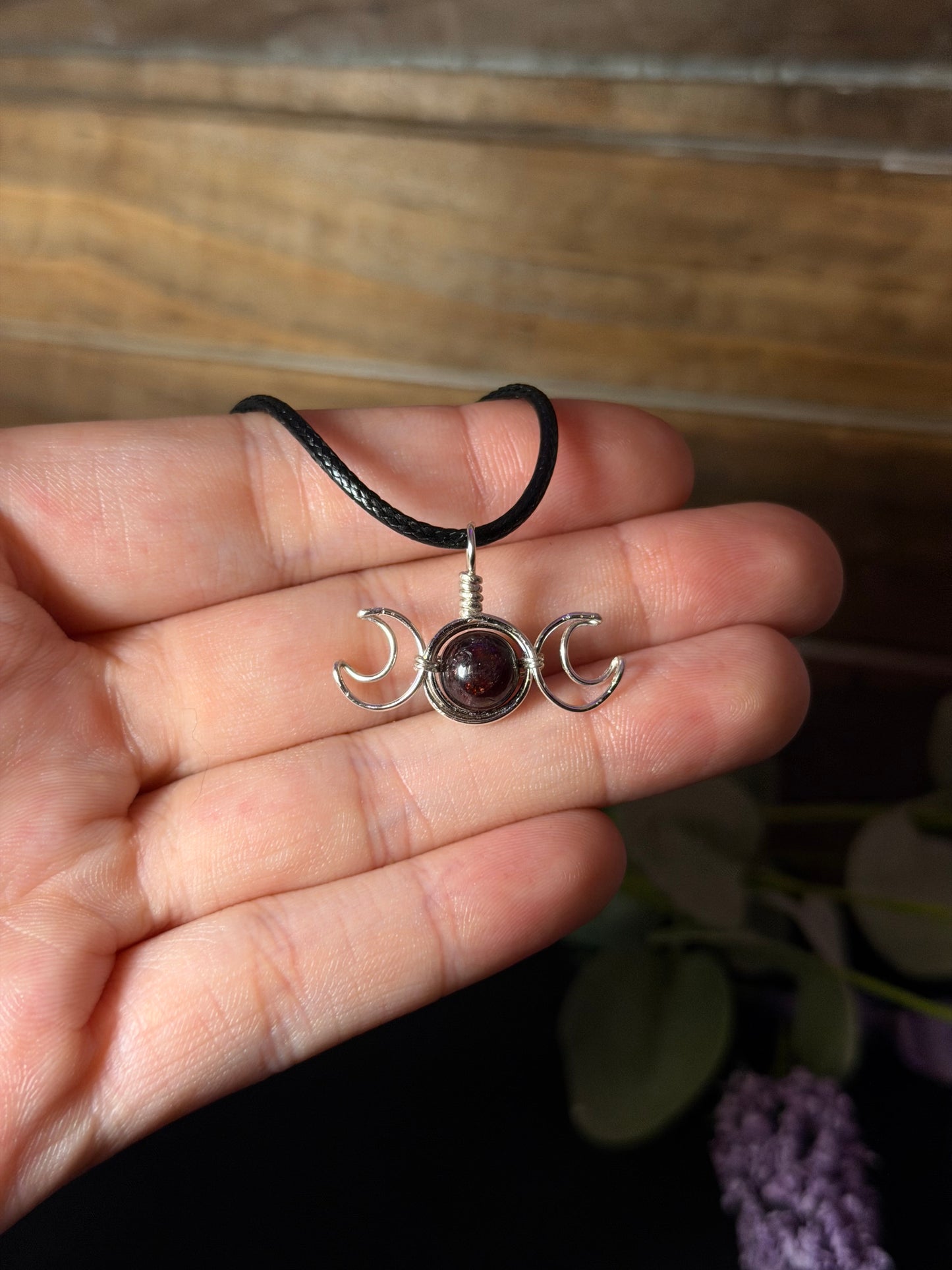 Garnet Triple Moon Wire-Wrapped Pendant