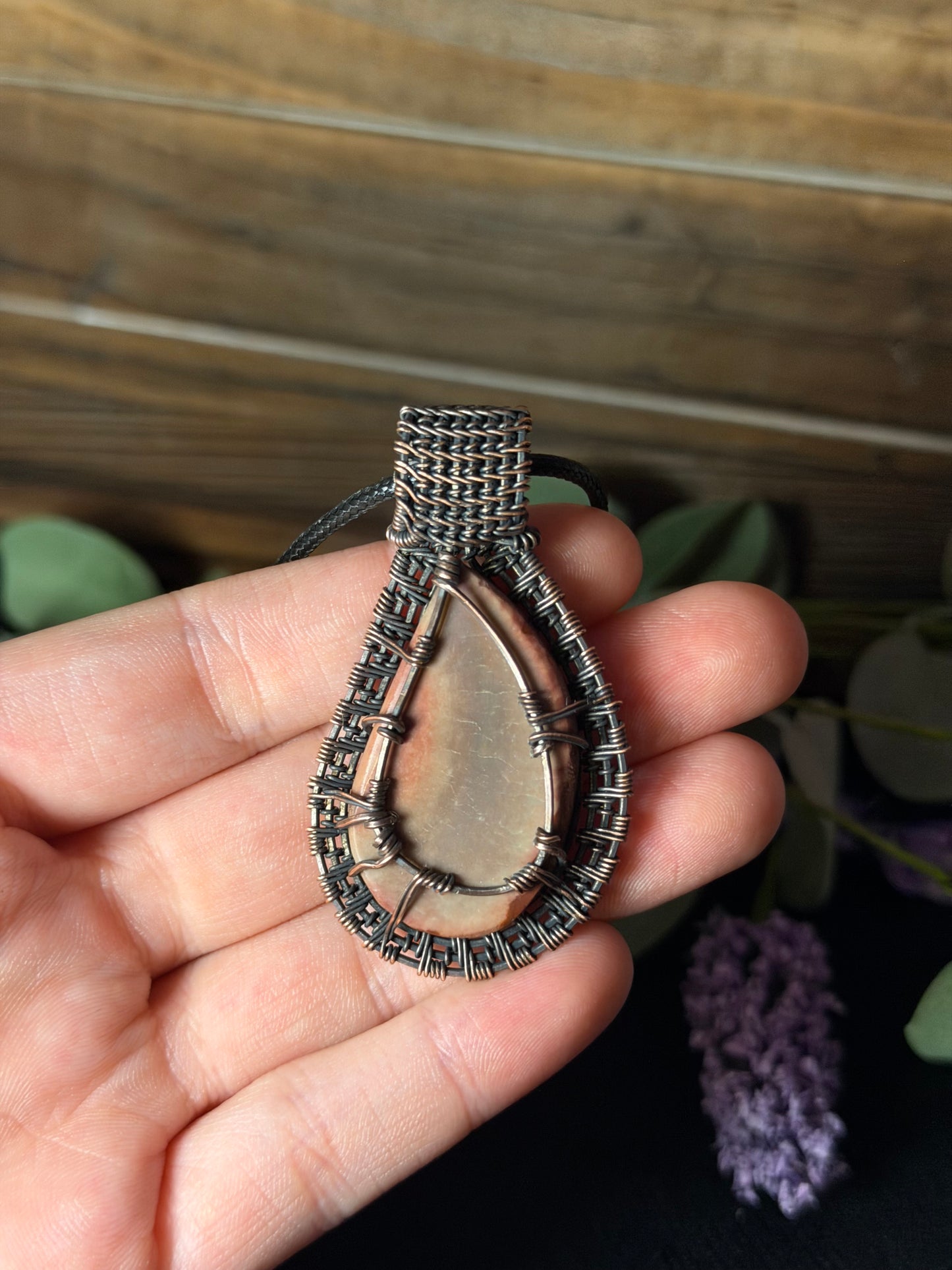 Polychrome Jasper & Rhodochrosite Wire-Wrapped Pendant