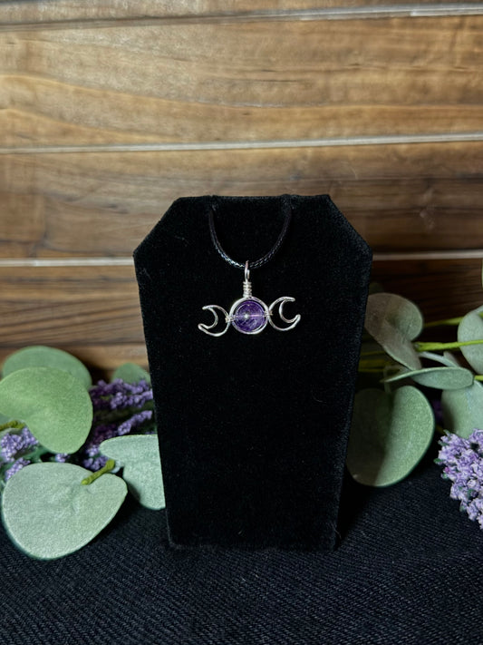Amethyst Triple Moon Wire-Wrapped Pendant