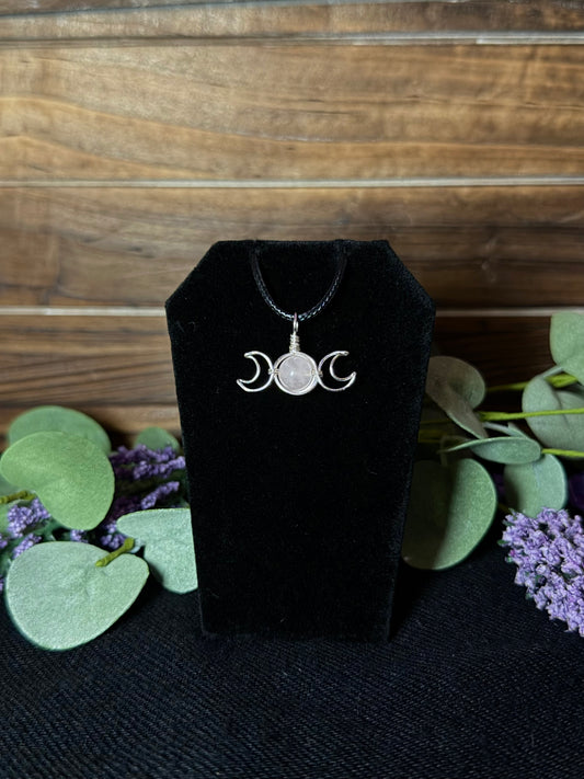 Rose Quartz Triple Moon Wire-Wrapped Pendant