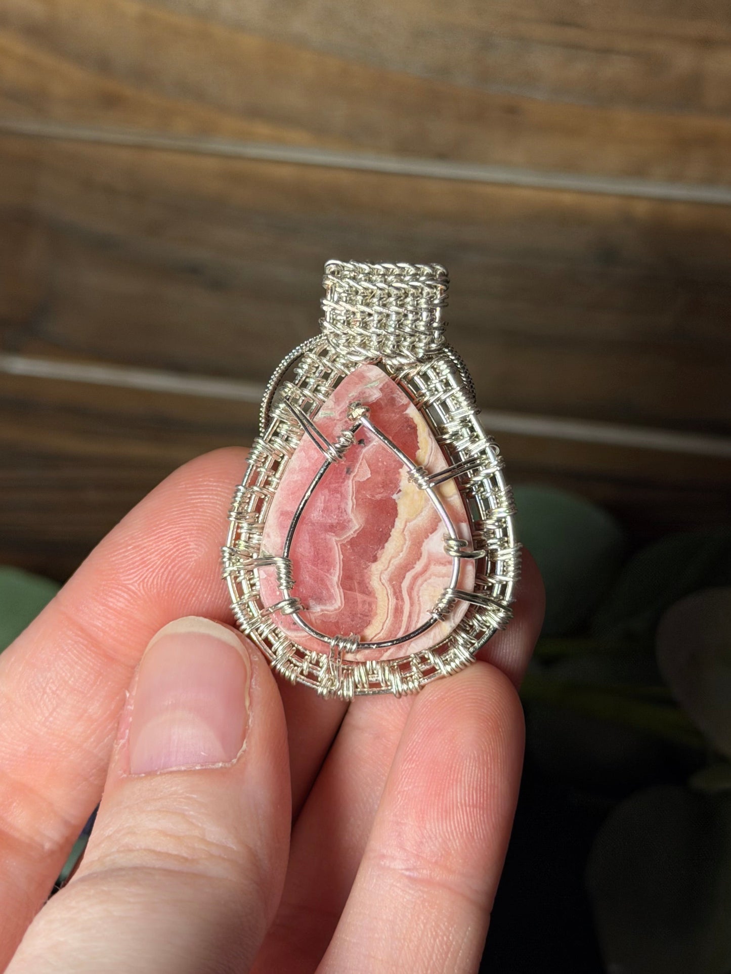 Rhodochrosite Wire-Wrapped Pendant