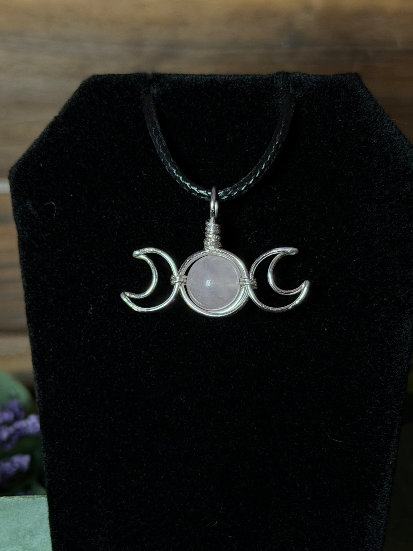 Rose Quartz Triple Moon Wire-Wrapped Pendant