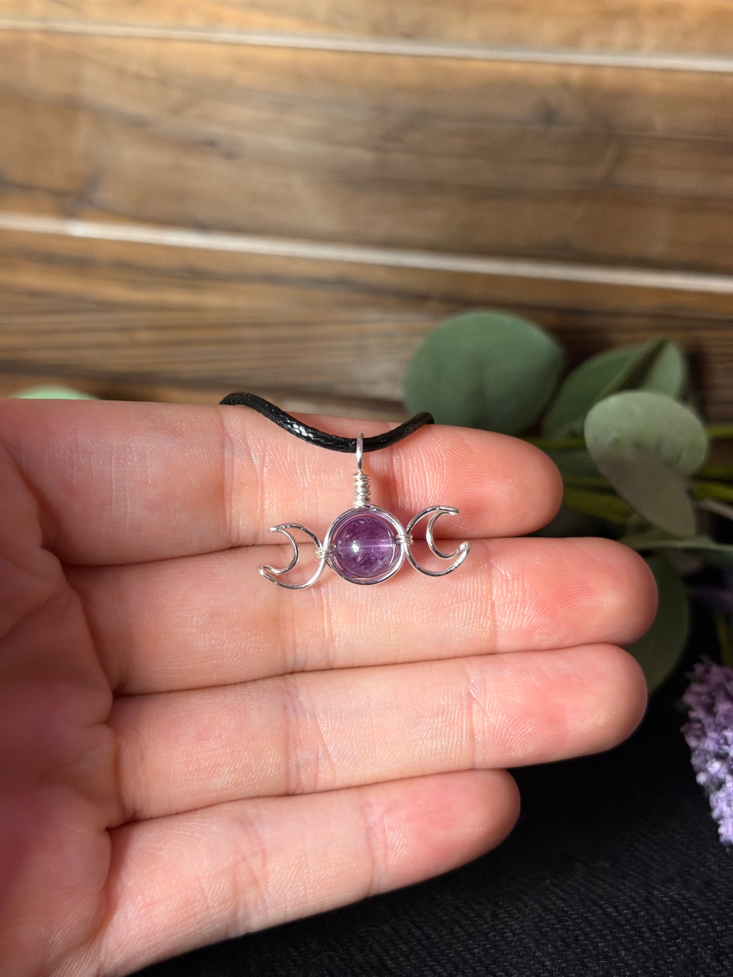 Amethyst Triple Moon Wire-Wrapped Pendant