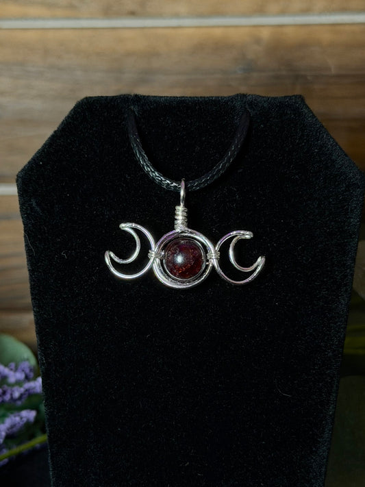 Garnet Triple Moon Wire-Wrapped Pendant