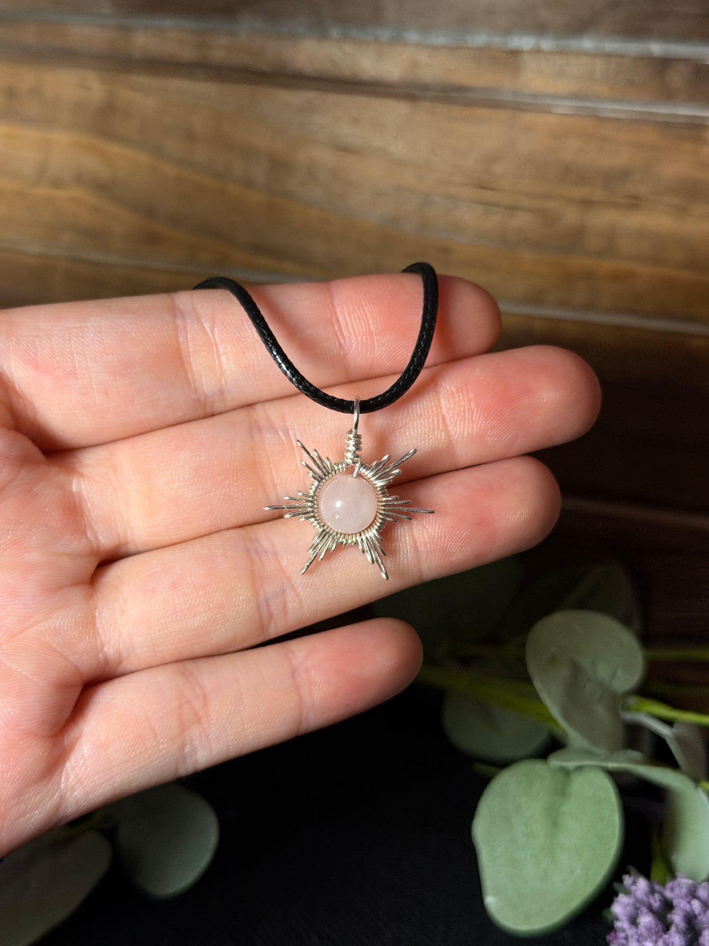 Rose Quartz Star/Snowflake Wire-Wrapped Pendant