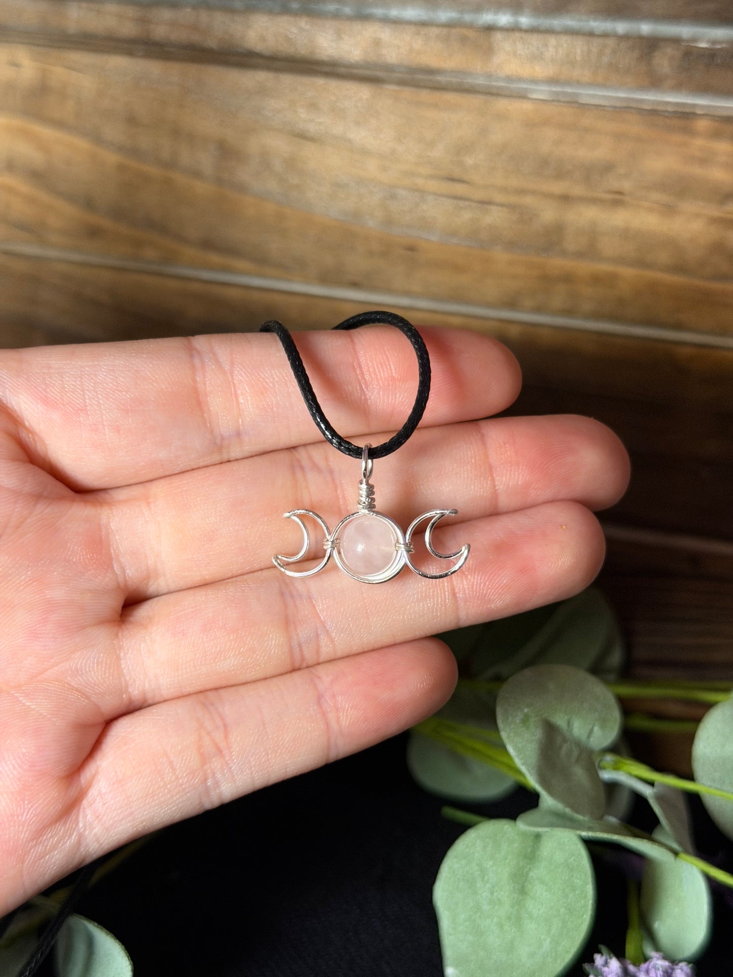 Rose Quartz Triple Moon Wire-Wrapped Pendant