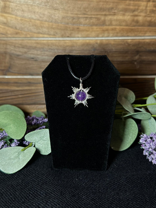 Amethyst Star/Snowflake Wire-Wrapped Pendant