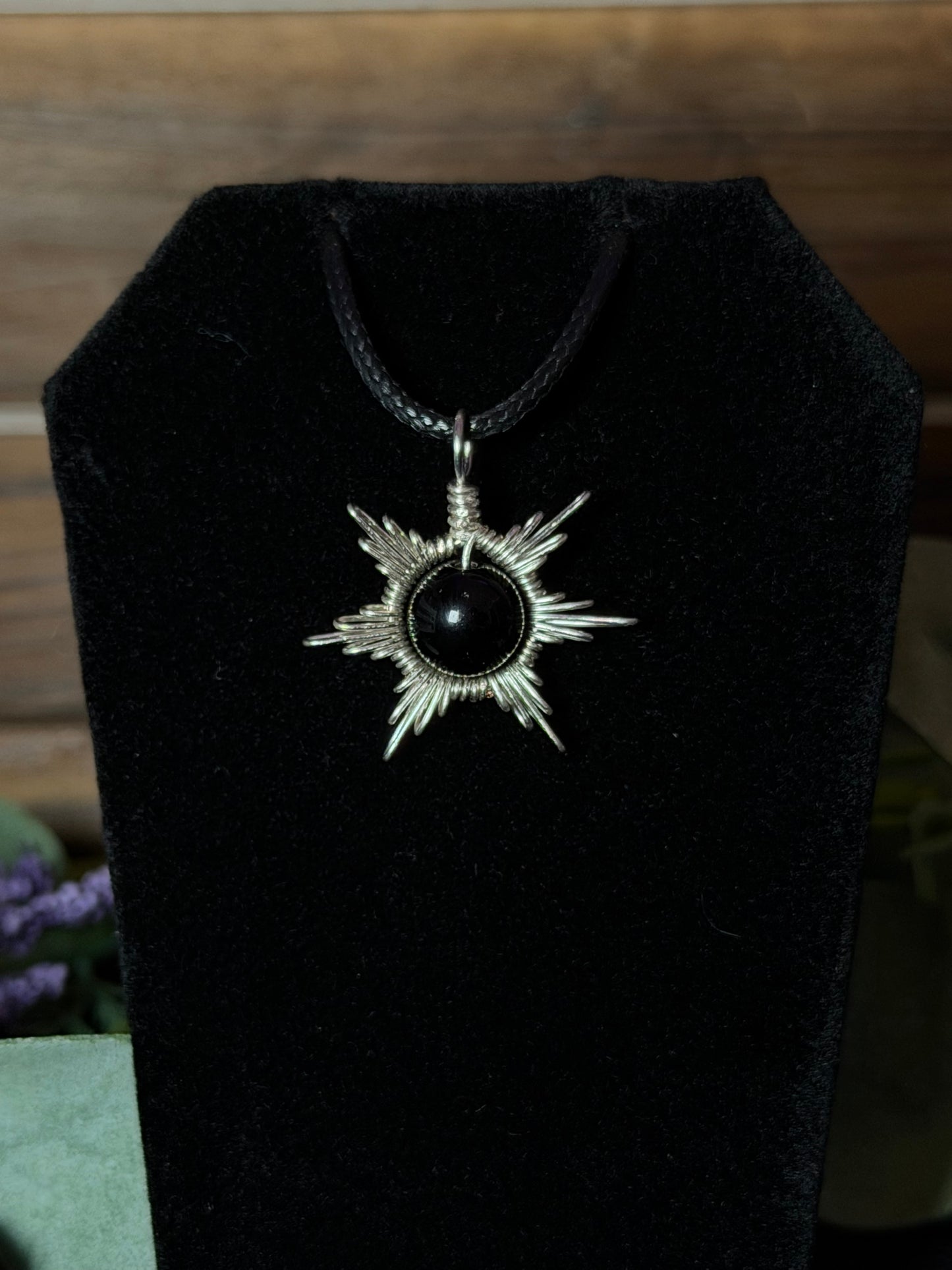 Black Onyx Star/Snowflake Wire-Wrapped Pendant