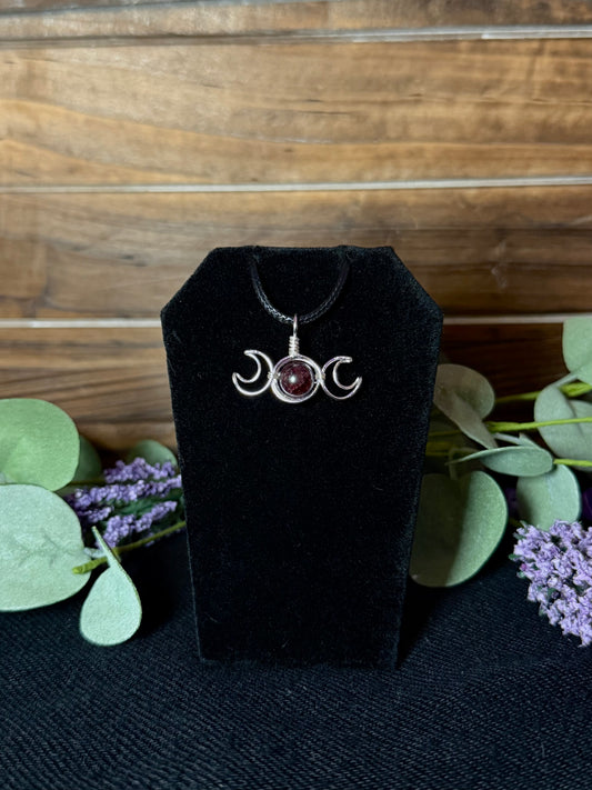 Garnet Triple Moon Wire-Wrapped Pendant